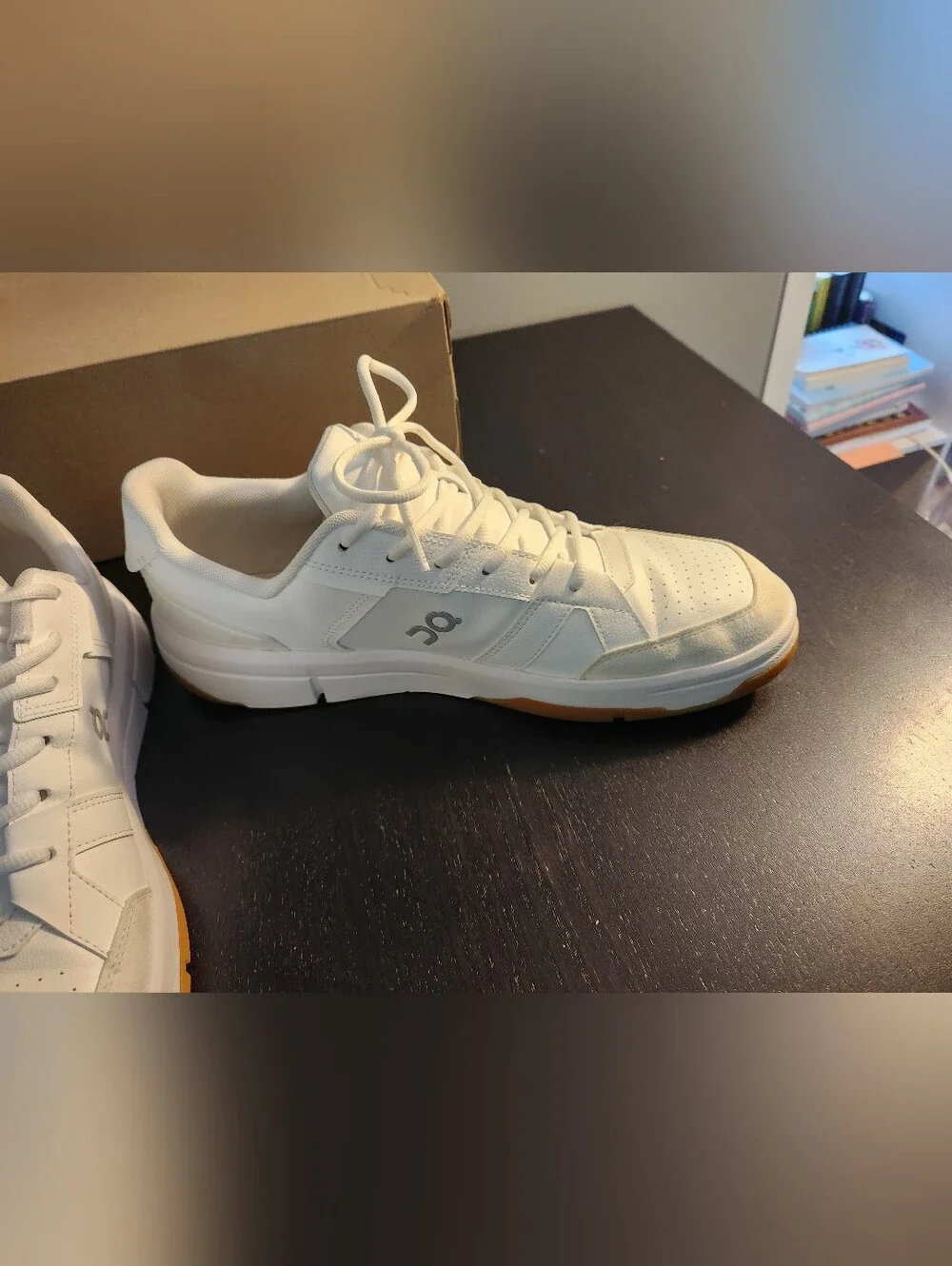 On Running Roger Clubhouse White Low-Top Sneakers with Gum Outsole. QC. Run Big